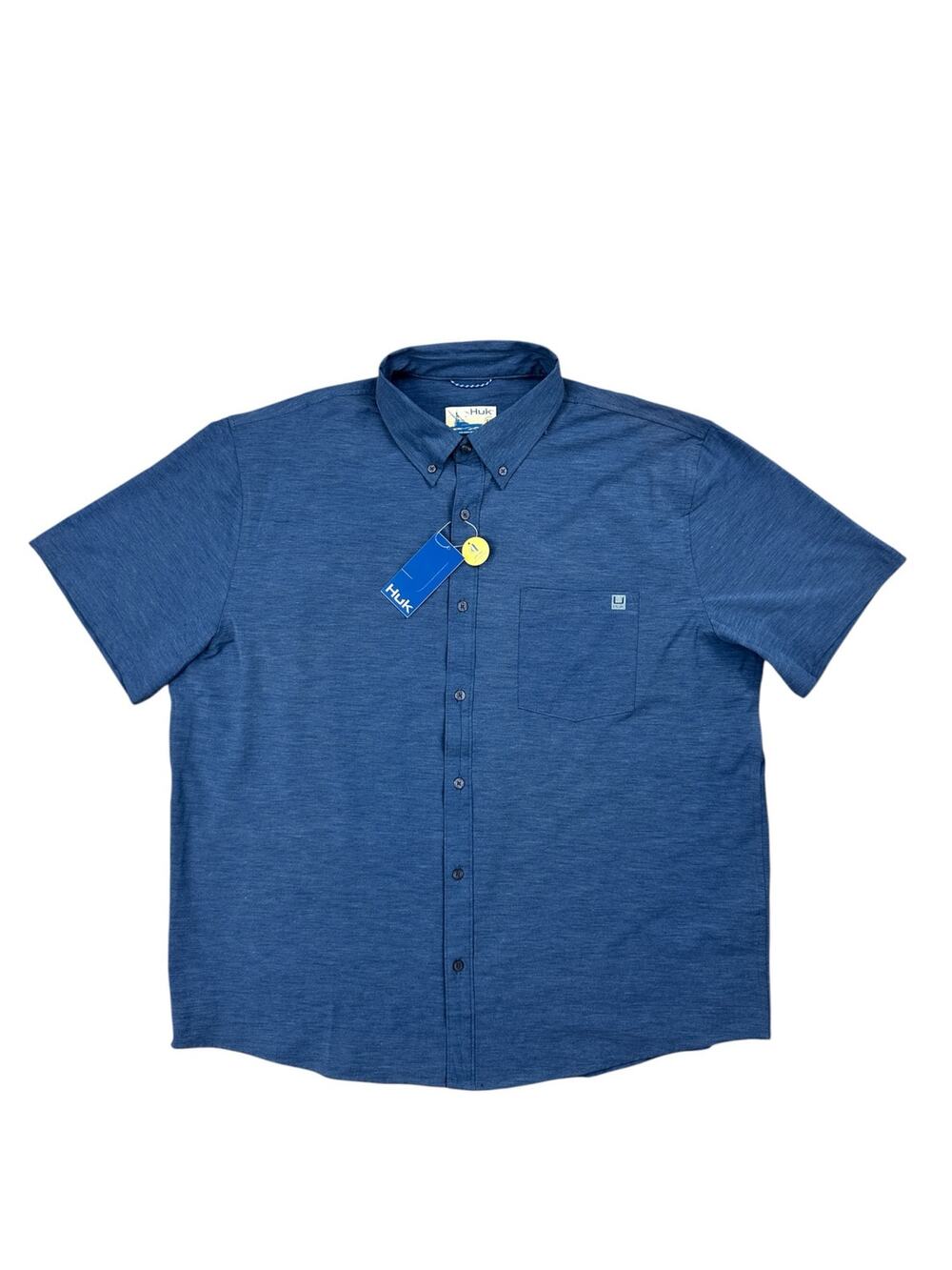 HUK Kona Solid Short Sleeve Button Down Shirt Naval Academy Blue NWT — Size 2XL